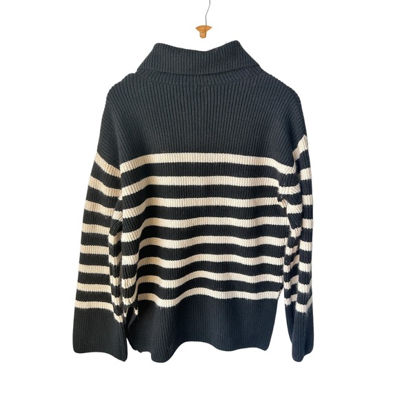 H & M Sweater Knit Wool Blend Striped Black/Cream Half Zip Pullover Oversized XS - Picture 2 of 8